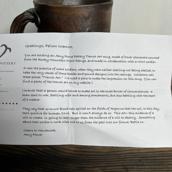 Amy Ponce Trench Art Mug-Verdun 1918 WWI Veteran Collab | Stoneware VTG Memorial - Picture 8 of 9